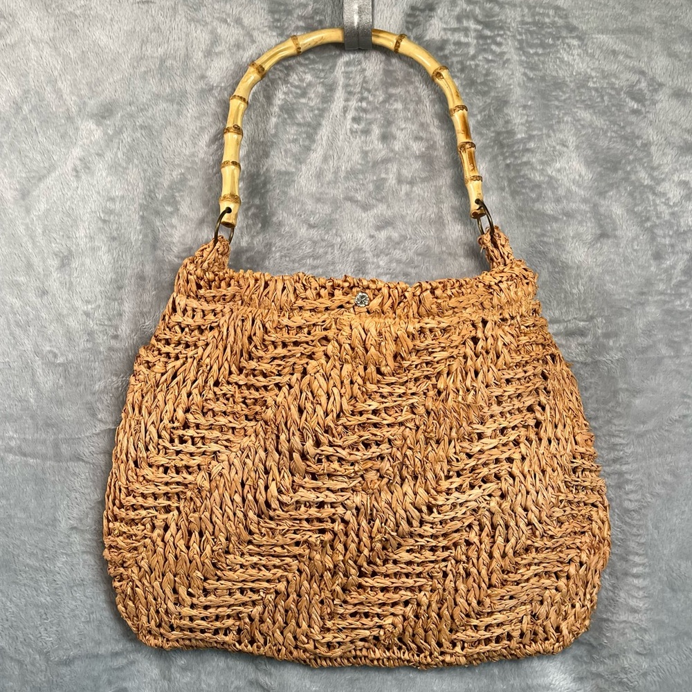 Flora Bella Woven Bag with Bamboo Handle
